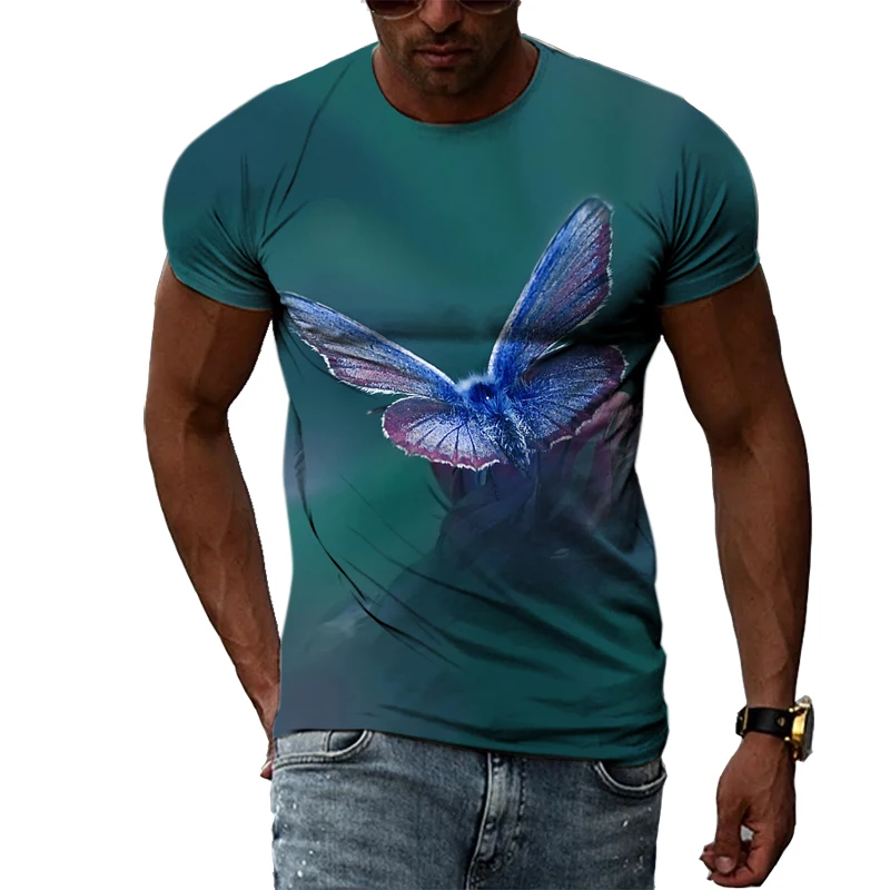 Summer New Animal Butterfly Oversized Men\'s T-shirt Fashion Casual O-neck Short-sleeved 3D Printing Comfortable Quick-drying Top