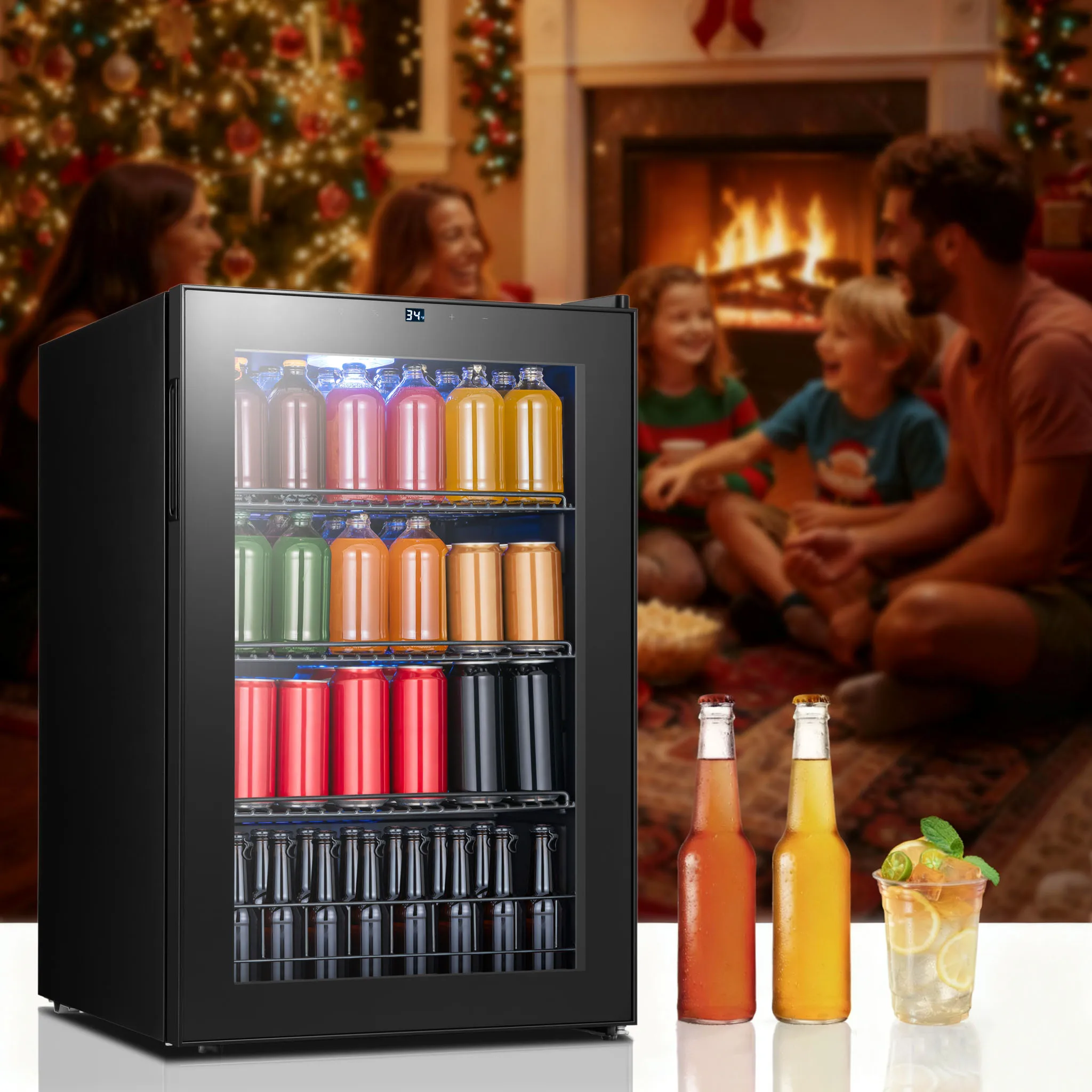 

Beverage Refrigerator Cooler - Wine Cabinets, 62/77/95/102/141 Cans Drink Fridge 34°F-54°F Digital Temperature Control for Home
