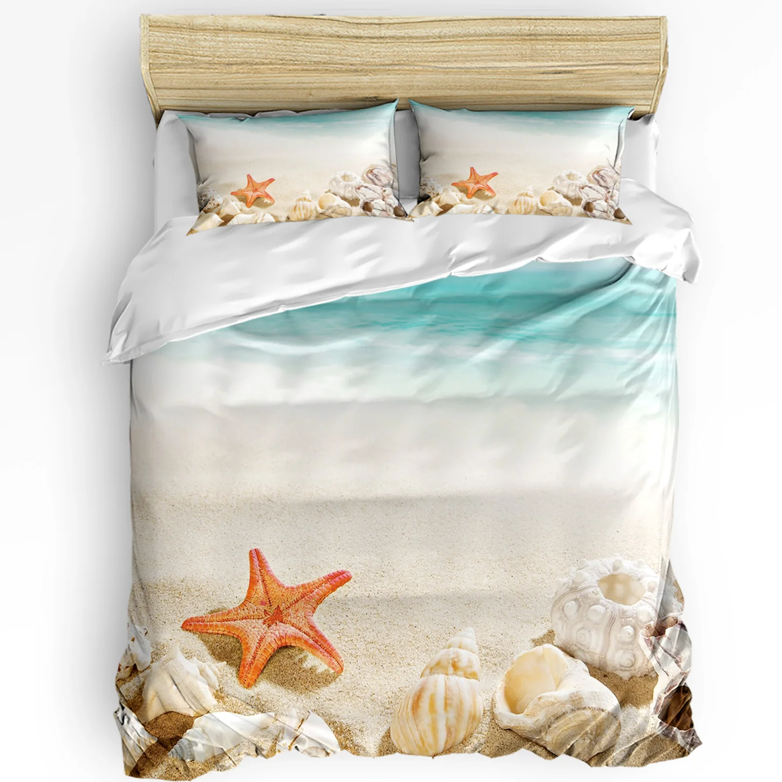 

Ocean Beach Starfish Shell Duvet Cover with Pillow Case Custom 3pcs Bedding Set Quilt Cover Double Bed Home Textile