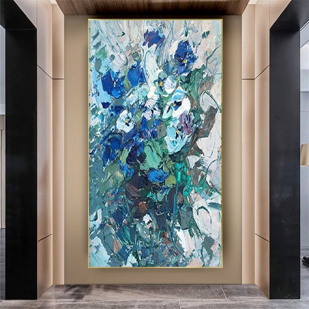 

Abstract Knife Blue Wall Art Picture Modern Heavy Textured Mural Handmade Artwork Oil Painting On Canvas Poster For Home Decor