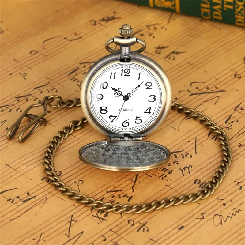 Bronze Smooth Case Men Women Bronze Analog Quartz Pocket Watch Fob Pendant Chain Arabic Number Display Timepiece Gift reloj