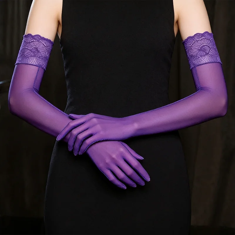 Sexy Ultra-thin Women Long Sheer Oil Shiny Glossy See-through Seamless Finger Tight Stockings High Elastic Gloves Night Clubwear