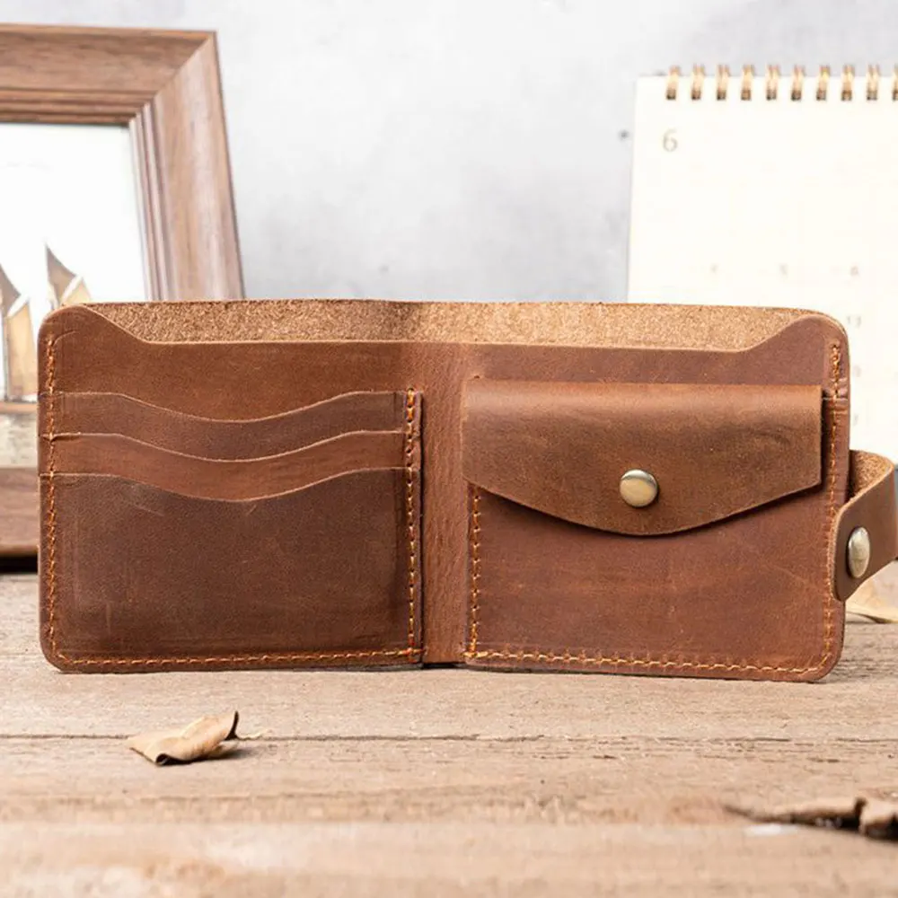 

Men's Vintage Wallet RFID Blocking Man Cow Genuine Leather Wallet Male Handmade Billfold Coin Purse Short Wallet