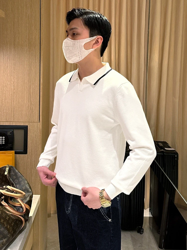 

Вязаная рубашка Ele для мужчин с воротником, осенне-зимняя, модная, деловая, для молодых мужчин, удобная, дышащая