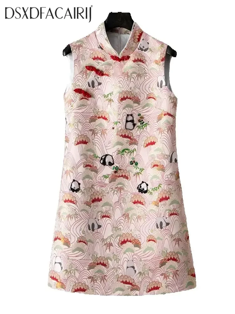 

DSFACAIRIJ женское жаккардовое платье-майка в китайском стиле с воротником-стойкой без рукавов и пуговицами, летняя мода