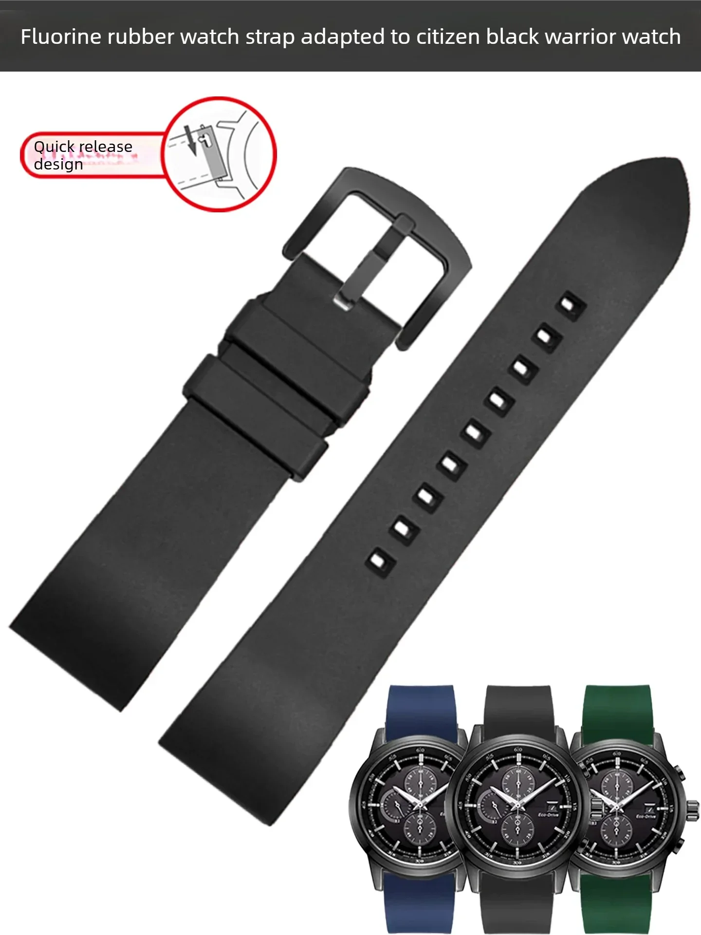 La correa de reloj de fluorocaucho de liberación rápida es adecuada para los modelos Citizen CA0615-59E/CA0610-52E, y es resistente al agua y al sudor.