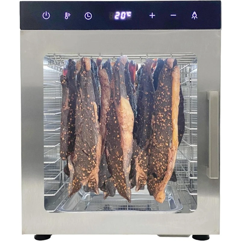 Stainless Steel Biltong Box Food Dehydrator and Drying Cabinet - Large 10 Trays, 5 Hanging Rods,with 20-90°C Temperature Control