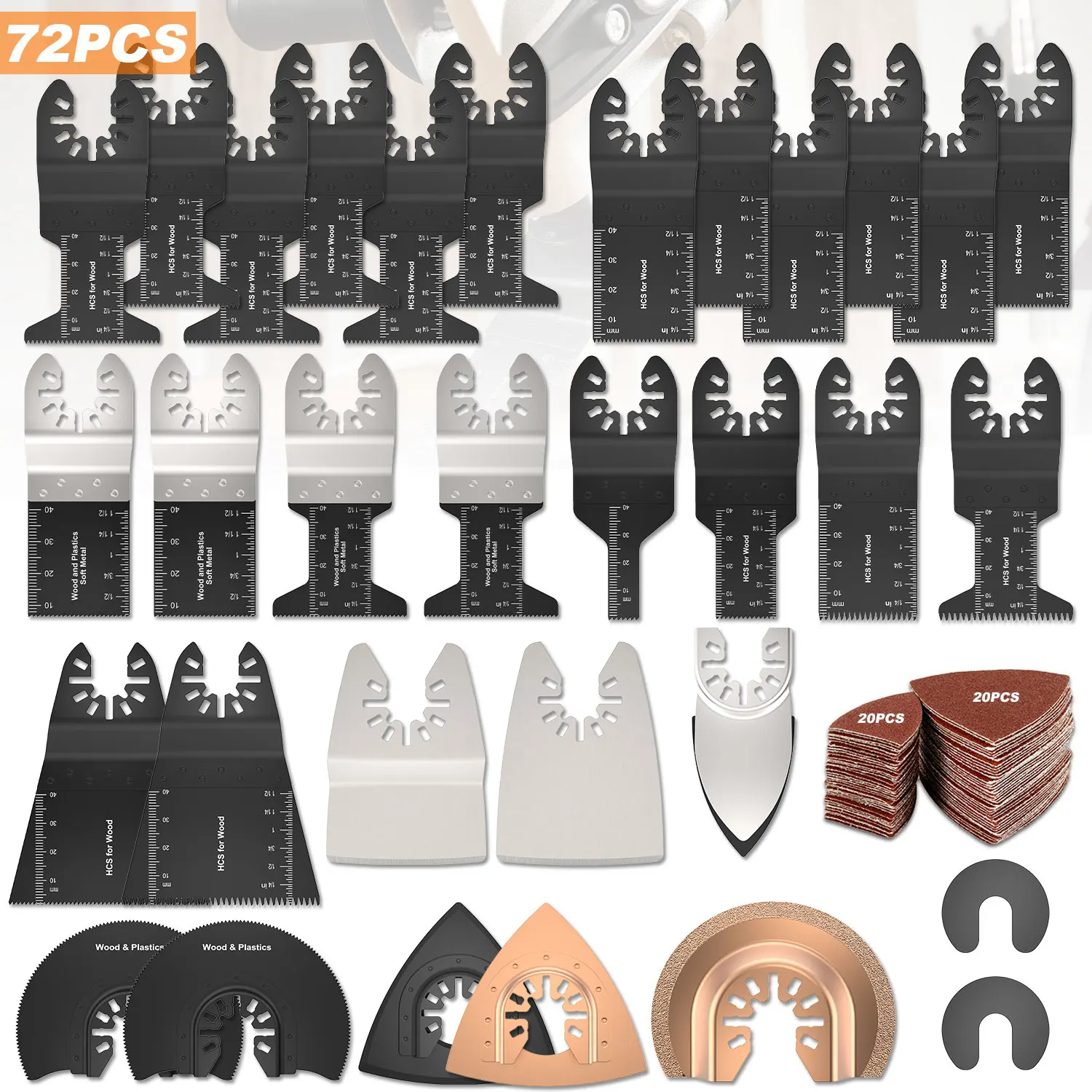 New 72PCS Oscillating Saw Blades Kit Wood/Metal/Plastic Universal Oscillating Multitool Blades, Quick Release Saw Blades#05