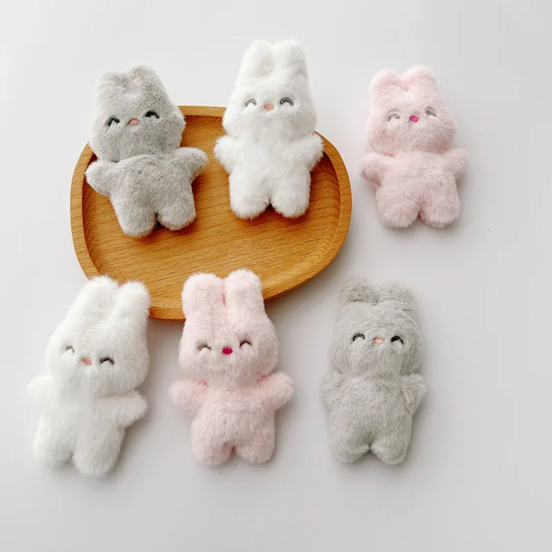 Cartoon Rabbit Dolls DIY Hair Clip Accessories, Plush Fabric Appliques for Shoes, Clothing Accessories, 5Pcs/ Lot