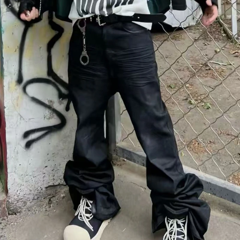 

High Street Men's Casual Pants Washing Design Jeans Button Man Trousers Apply Wax Pants for Man Full Length Men's Clothing