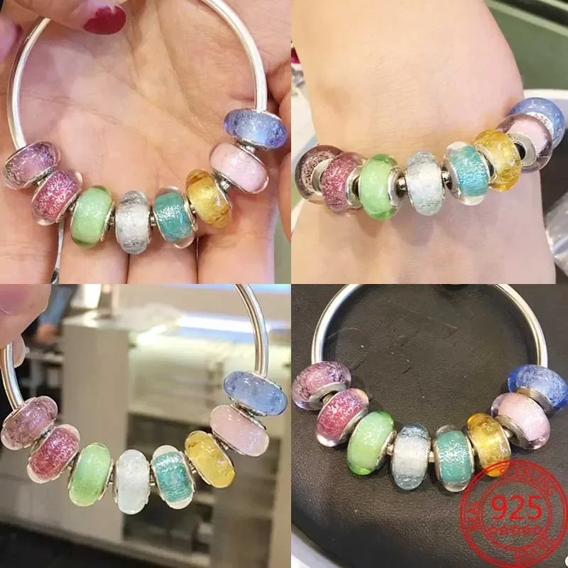 925 prata esterlina vidro murano galáxia estrelas trevo coração bolhas contas brilhantes caber colar encantos pulseira jóias diy para mãe