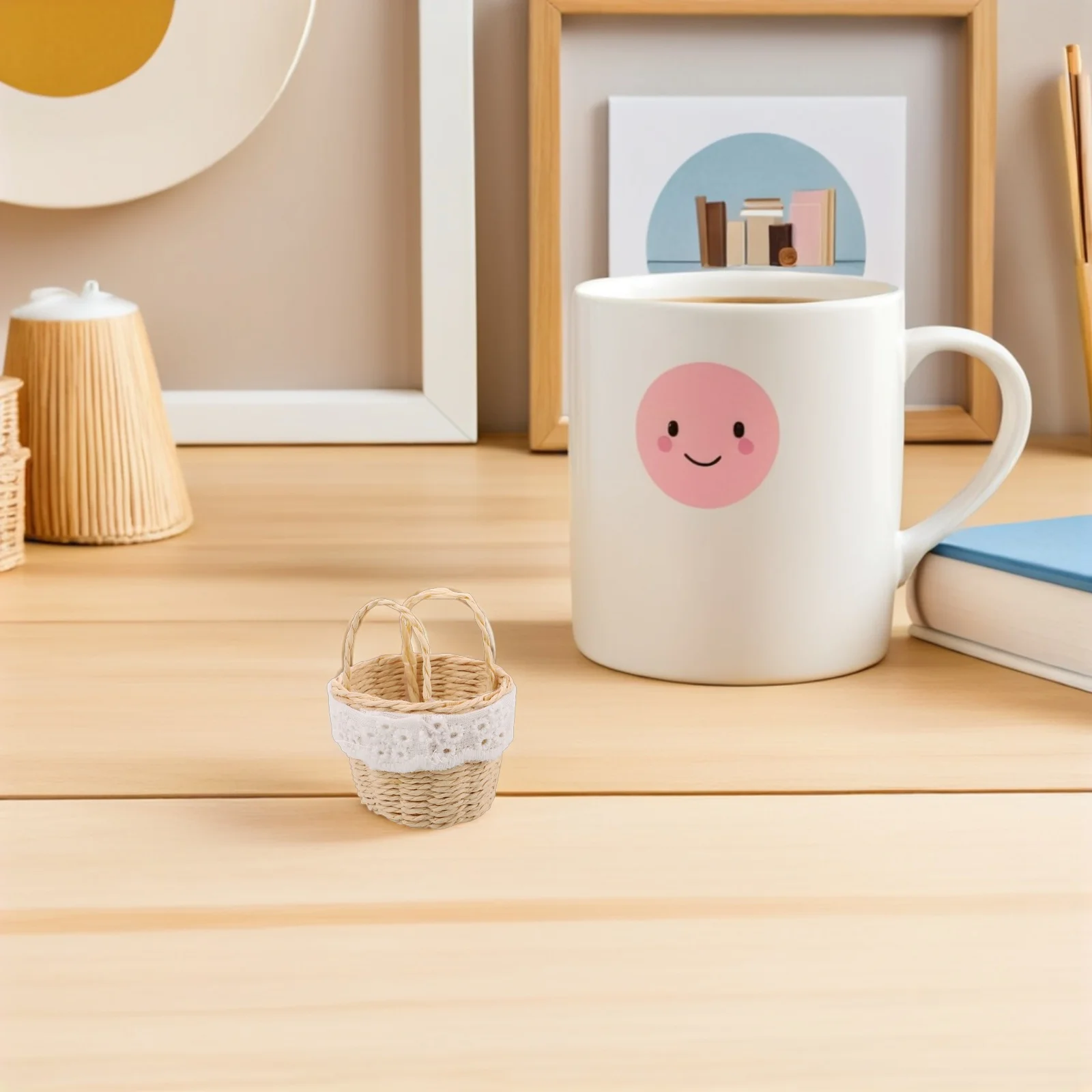 

Dollhouse Photo Prop Basket Landscaping Handwoven Craft Cute Mini Decoration Dress