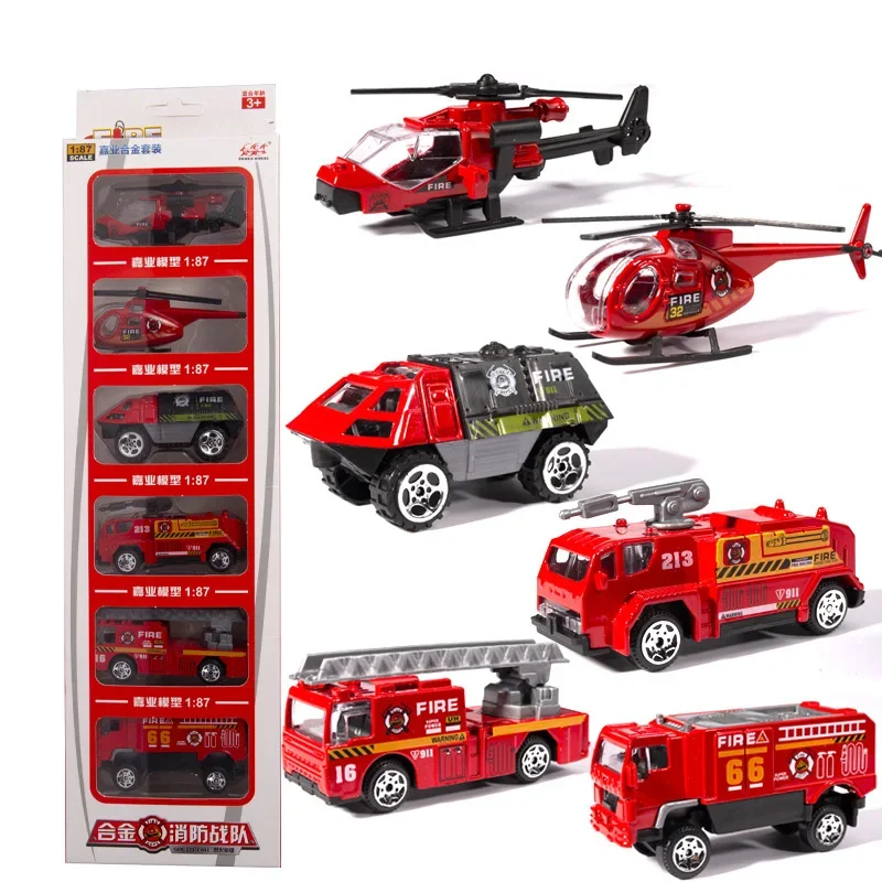 1:87 High-fidelity Theme Alloy Car Model Set 6PCS Fire Military Police Alloy Car Toy Car Children's Christmas Gift