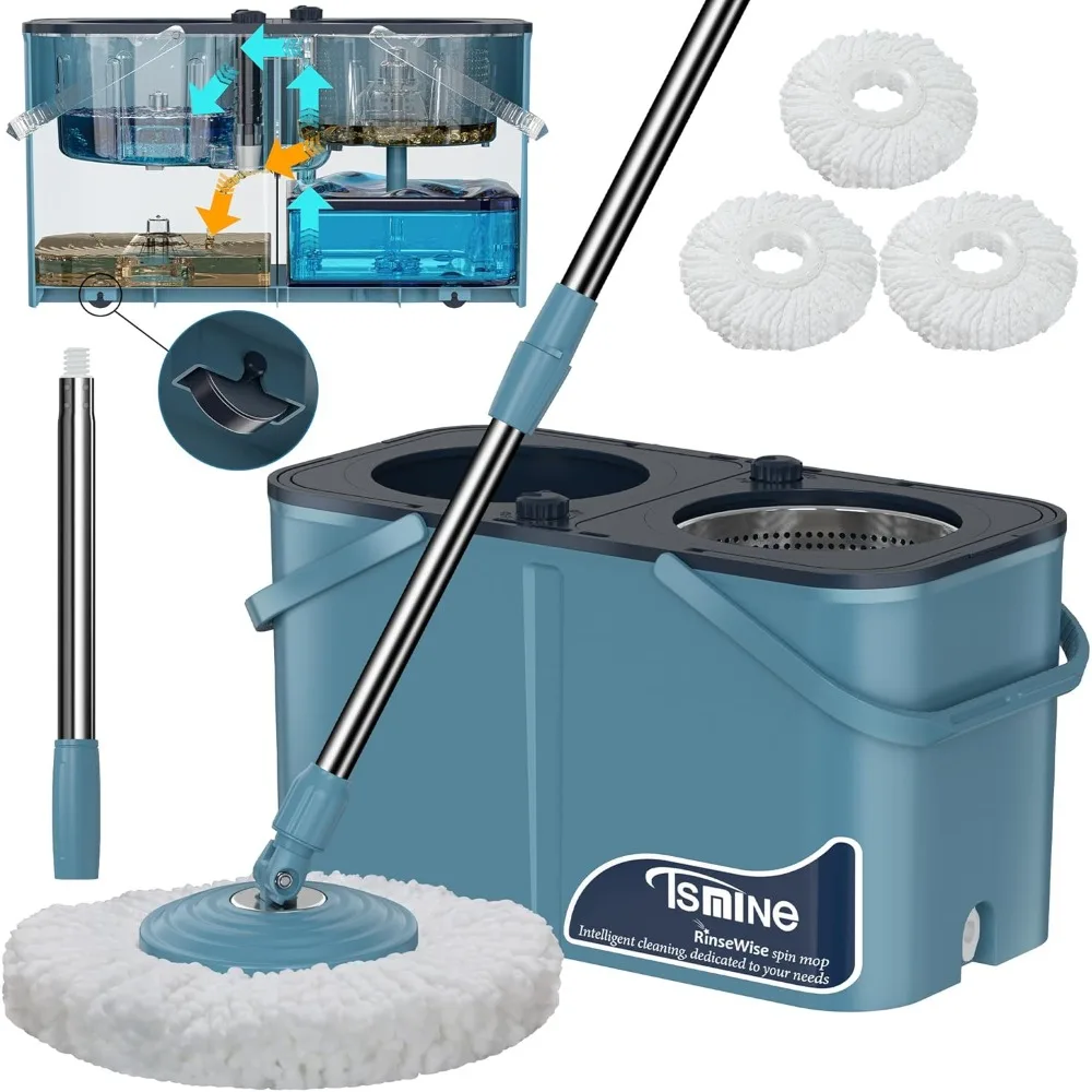 

Mop and Bucket with Wringer Set,Separates Dirty and Clean Water,4-Chamber Design,Spin Mop and Bucket System