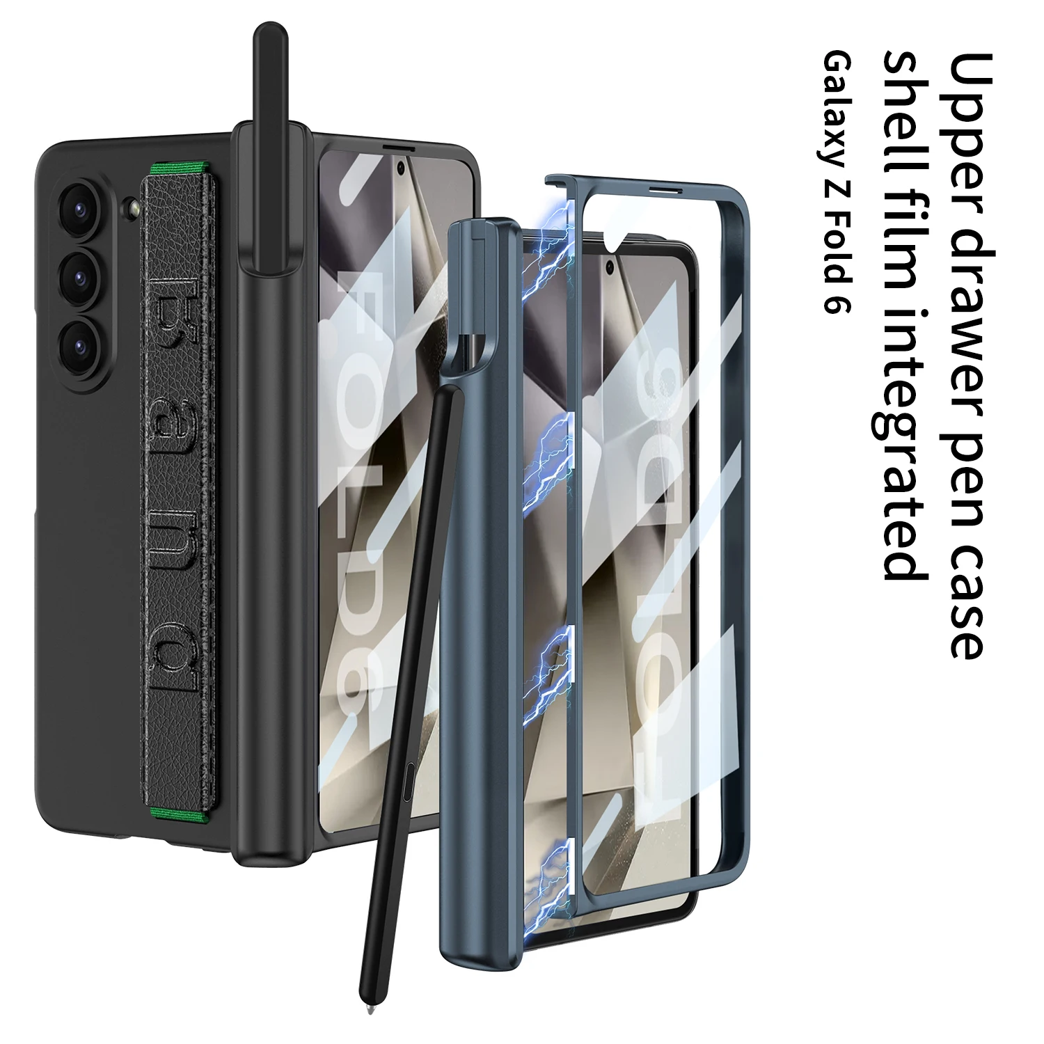 Magnetic Hinge Wrist Strap Cover For Samsung Galaxy Z Fold 6 5 Outer Screen Protector Pen Holder Case For Fold5 S Pen Edition view 4