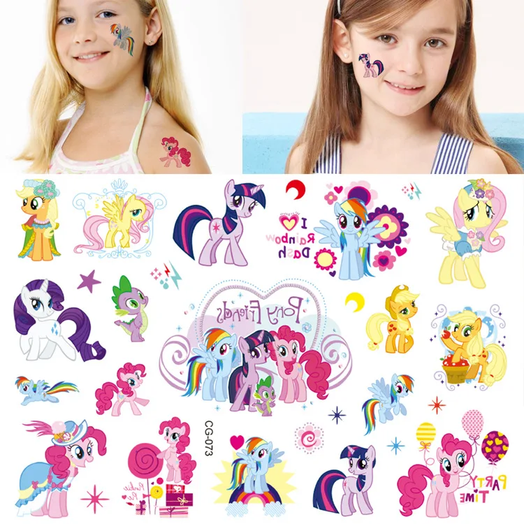 Anime Temporário Adesivos para Crianças, Tatuagem My Little Pony, Twilight Sparkle, Rarity AppleJack, Personalidade, Brinquedos de Festa, Presentes