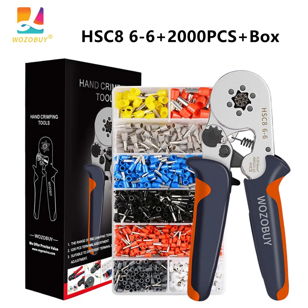 Wire Terminal Ferrule Crimping Tool, HSC8 6-6/6-4A Self-Adjusting Ratchet Crimping Device, Cable Specification AWG23-10/23-7