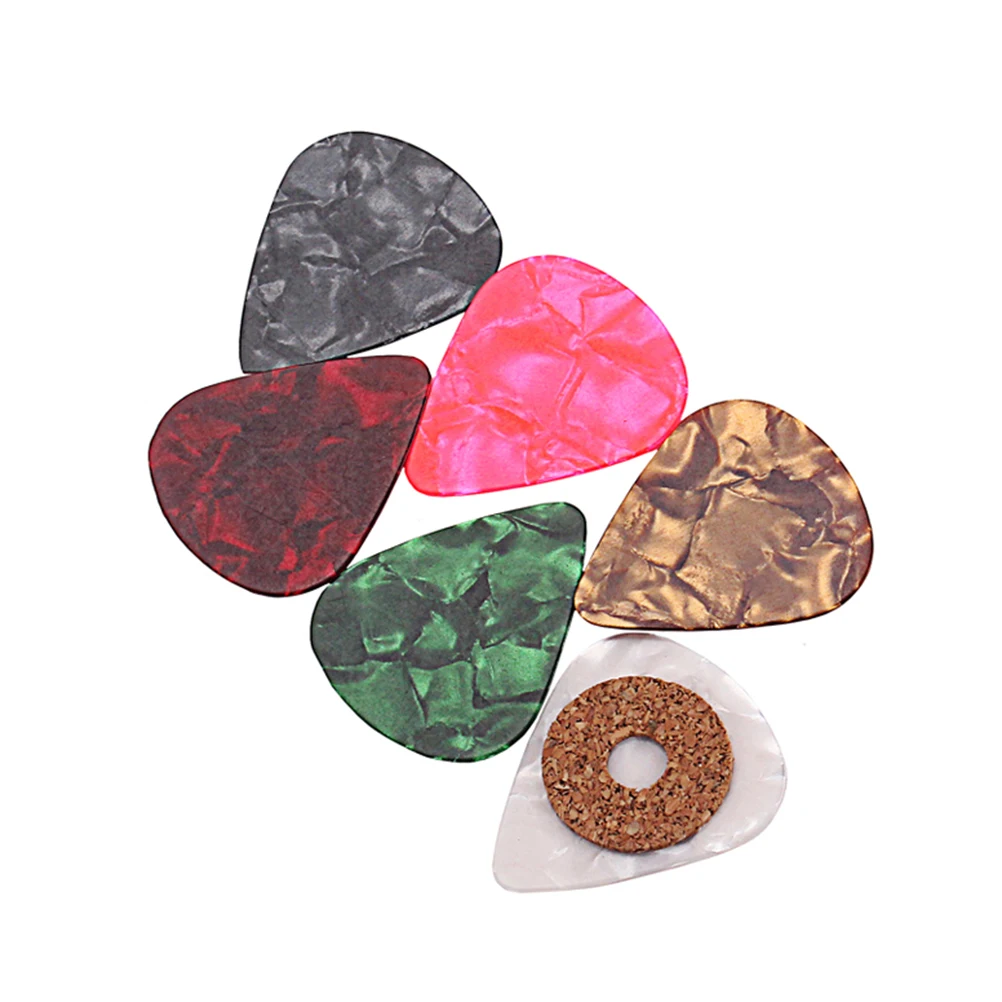 

6Pcs Guitar Plectrum Pick Set 0.9mm Celluloid Thin Flexible Colorful Picks with Cork Handle for Acoustic Electric Instruments