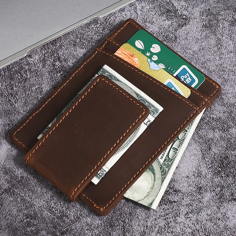 Luufan Genuine Leather Card Holder Purse Real Leather Hasp Card Case Clutch Wallets Slots For Men Women Mini Slim Short Purse