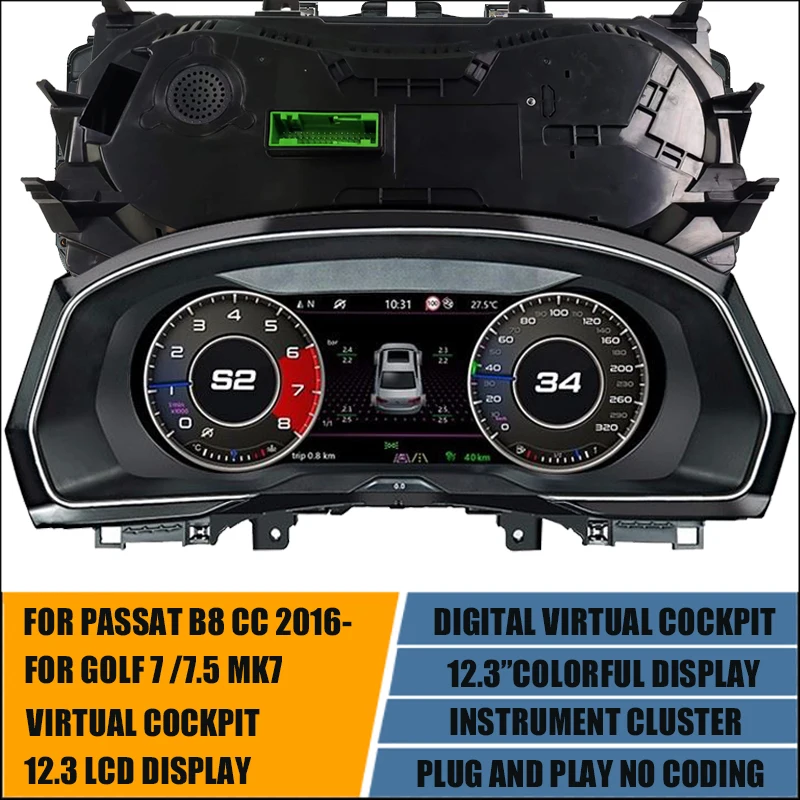 

12.3'' Digital Dashboard Panel Instrumenet Gauge Cluster For VW GOLF 6 7 GTE MK7 PASSAT CC B8 Tiguan Scirocco Jetta Speedometer