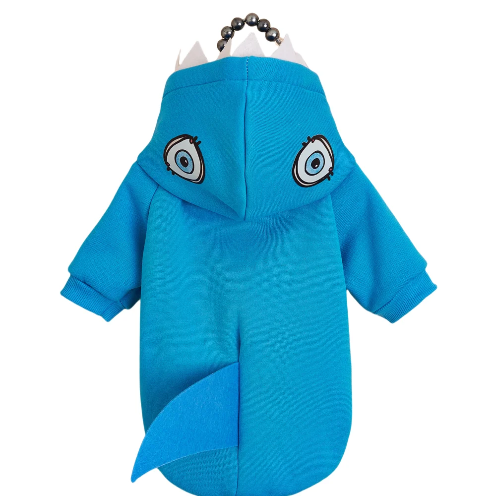 Pet clothes: Dog and cat hooded sweatshirt with velvet Warm and comfortable, shark shape is unique and fashionable, simple and g