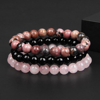 3pcs/set Rose Quartzs Rhodonite Obsidian Bracelets For Women Men Genuine Natural Stone Agate Couples Distance Bracelet Set  ﻿