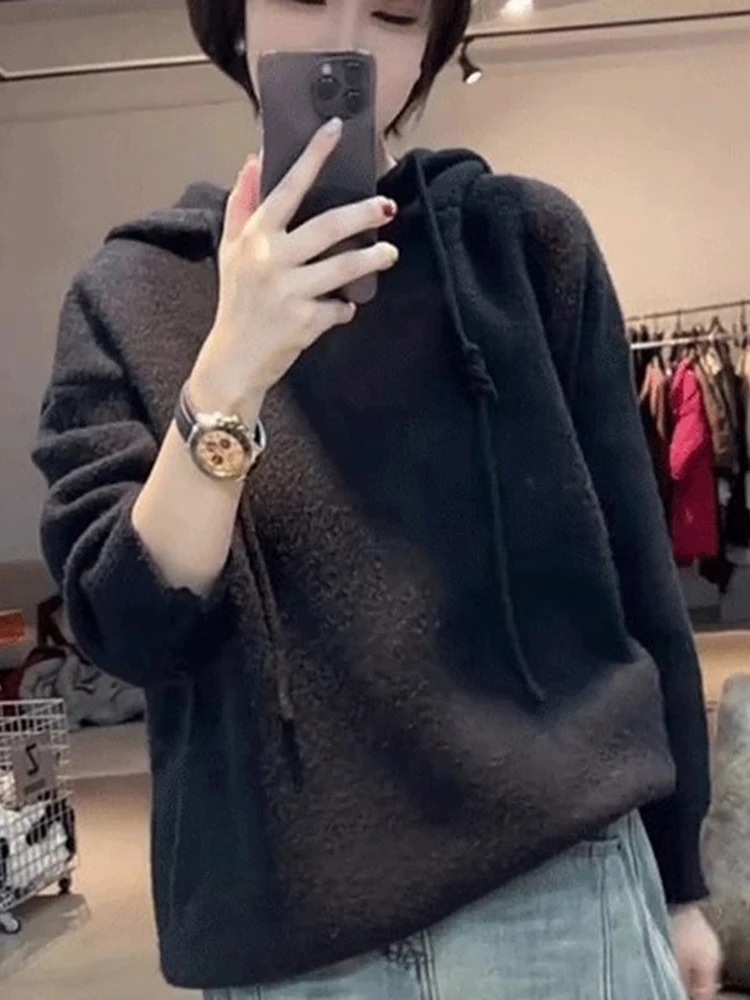 

Loose Witch Hat Sweater plus Size Comfortable Pure Color Trendy Oversize Slimming Hoodie Korean Sle Women's Knittedwear