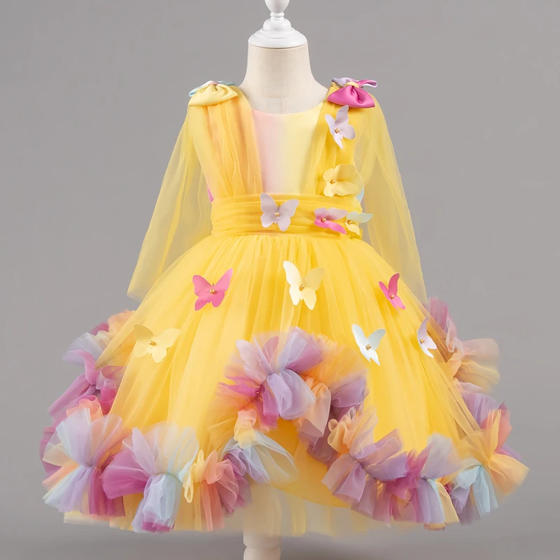 Baby Dress 0-5 Years Birthday Party Wedding Dresses For Toddler Sleeveless Butterfly Mesh Fluffy Cute Girl Princess Dress