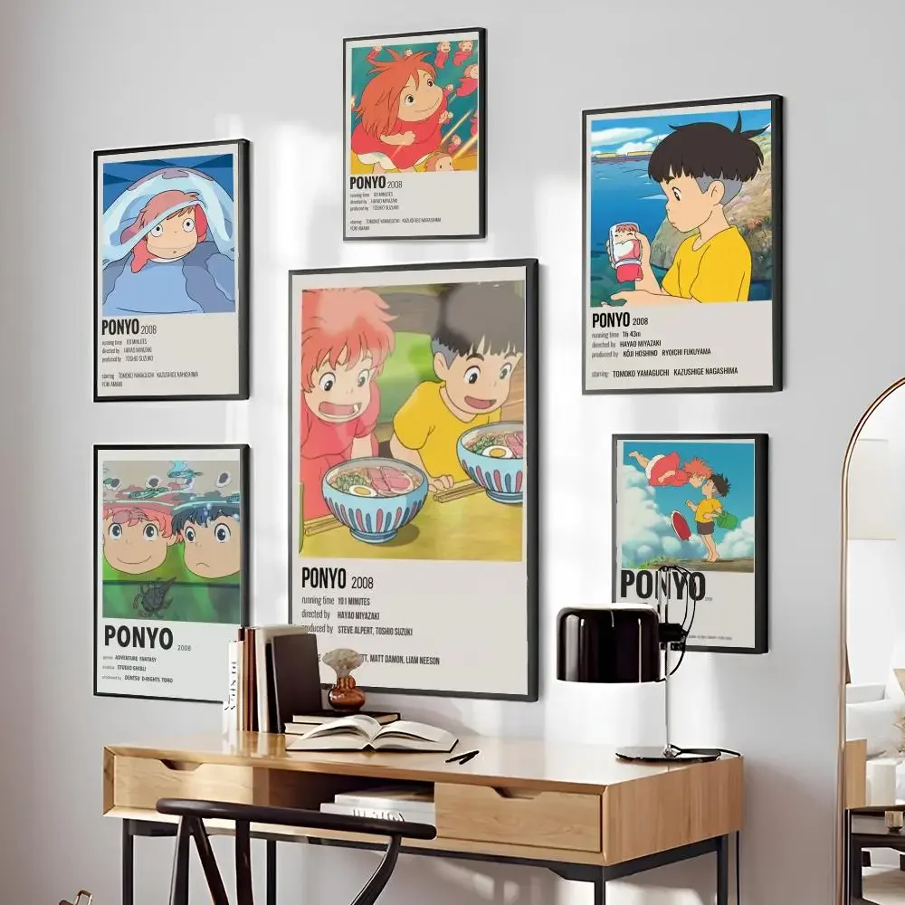 1PC Miyazaki Hayao Vintage Classic Anime Poster Paper Waterproof HD Sticker Bedroom Entrance Home Living Room Bar Wall Decor