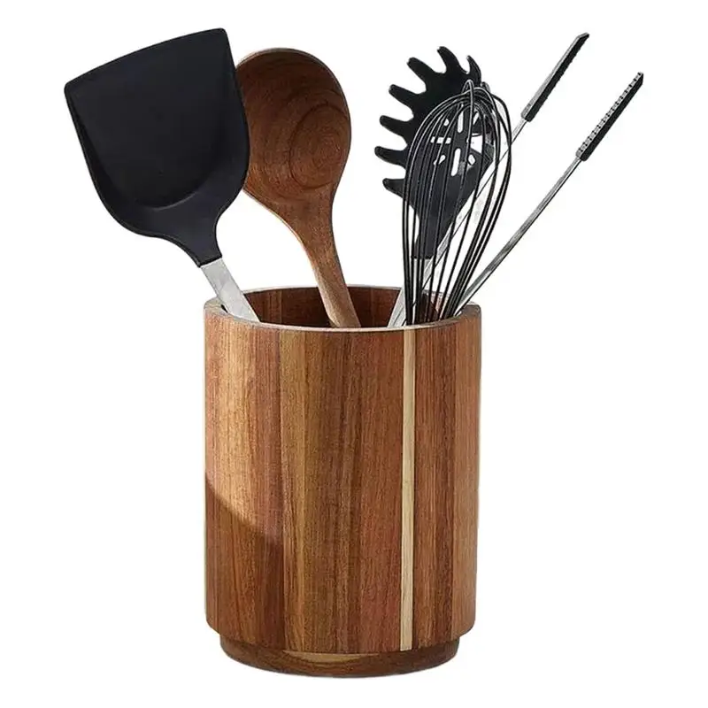 

Wood Utensil Holder 7.1 Inch Cooking Utensil Holder Large Fork Organizer Cutlery Rack Rotating For Dining Pantry Cabinet Men