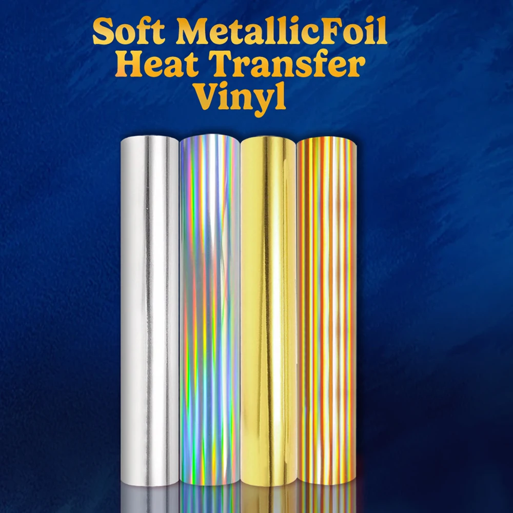 

11.81*35.43in 4 Colours HTV Soft Metallic Vinyl Small Roll, Gold, Silver, Dazzle Heat Transfer Vinyl