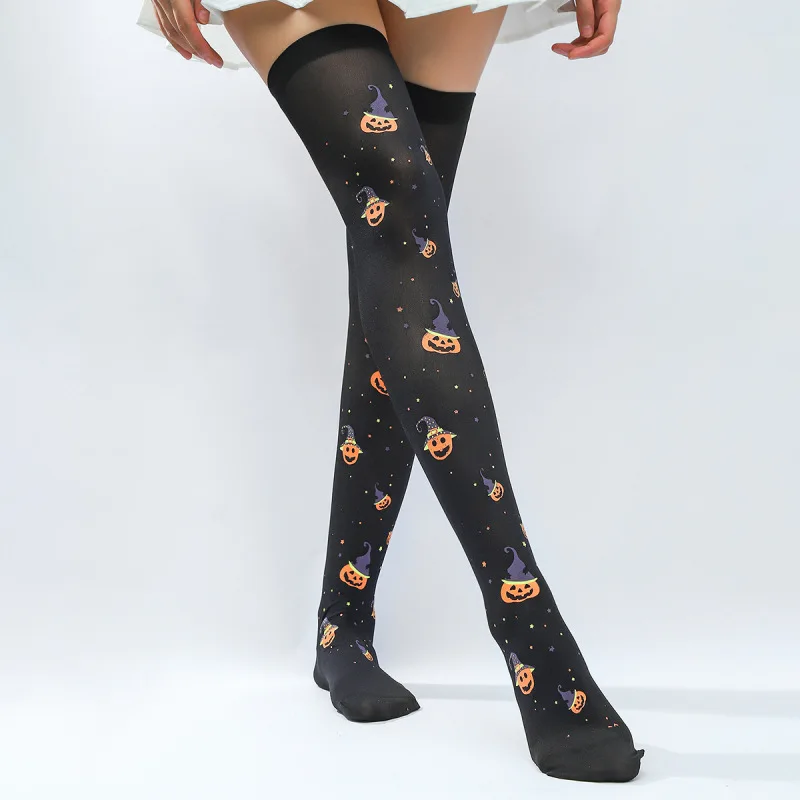 Halloween Long Socks Black Screen Ghostly Letters Adult Stockings