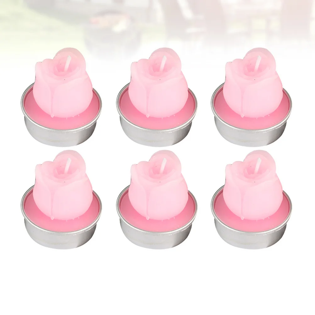 6pcs Rose Shape Design Wedding Birthday Party Proposal Candles for Decor (Pink) Rose Shape