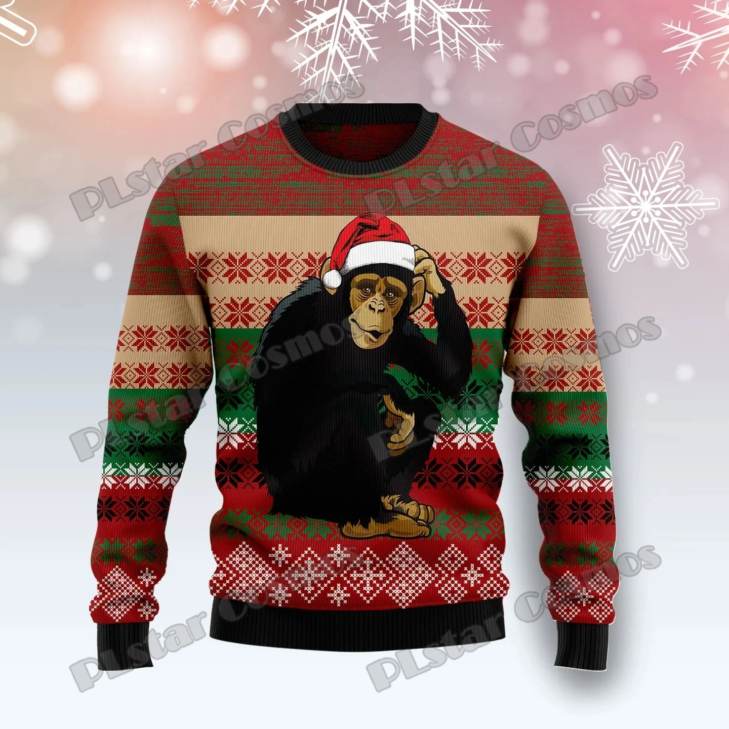 PLstar Cosmos Chimpanzee Christmas 3D Printed Fashion Men\'s Ugly Christmas Sweater Winter Unisex Casual Knitwear Pullover MYY33