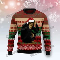 PLstar Cosmos Chimpanzee Camisola de Natal masculina, malhas casuais unissex, impresso em 3D, pulôver feio de Natal, moda, MYY33, inverno