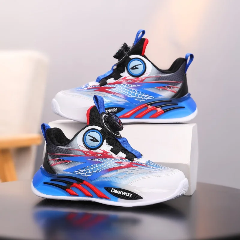 A pair of children's casual sports shoes with breathable and durable soles, featuring a rotating buckle design, DEH-D8506