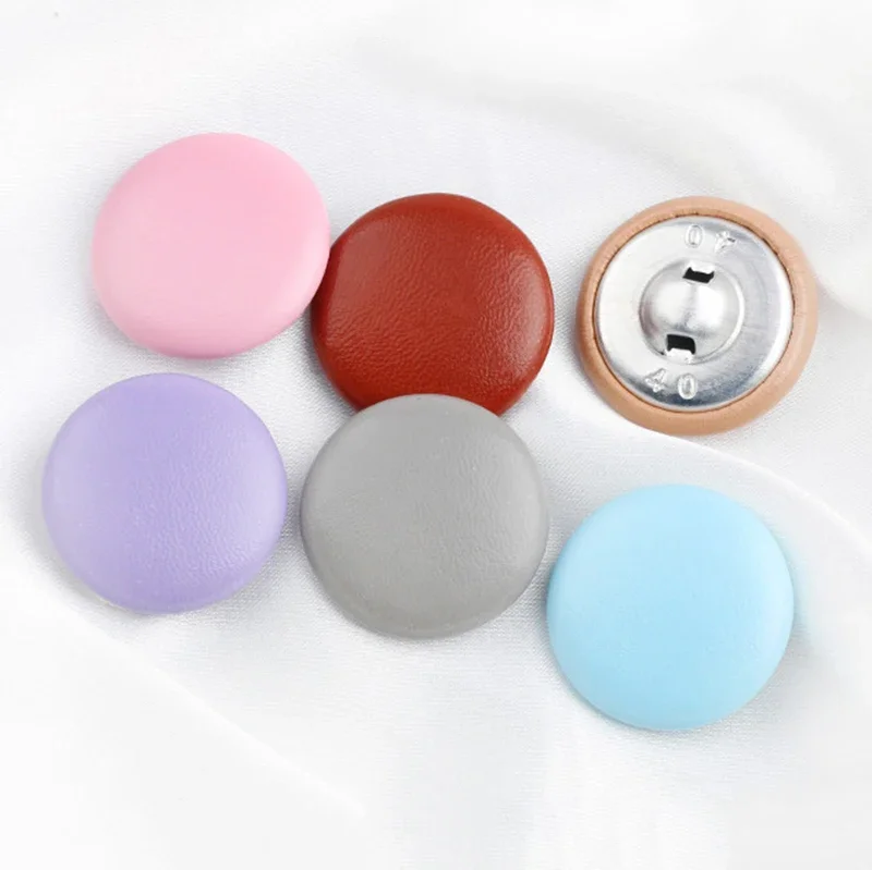 PU Leather Fabric Covered Button with Metal Back Sewing Scrapbooking Jacket Coat Decorative Buckle Craft Accessories Buttons