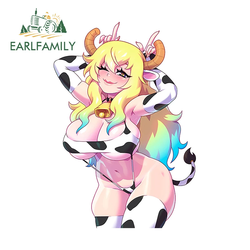 

EARLFAMILY 13cm × 9cm Cow Girl Furry Car Stickers Eye-catching Drangon Maid Anime Decals Self-adhesive Waterproof Car Gadget