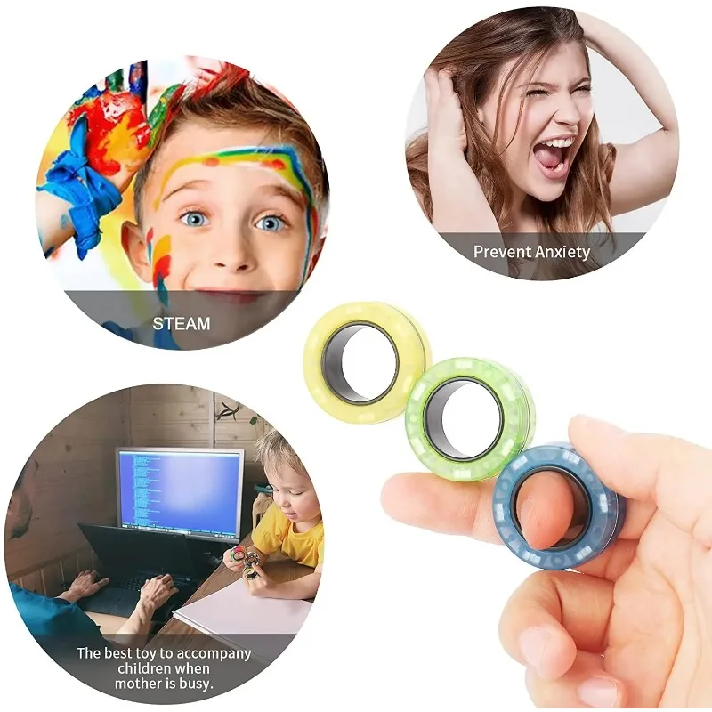 3pcs Vinger Magnetische Ringen Kleurrijke Fidget Speelgoed Set Volwassen Magneten Spinner Ringen voor Stress Angst Relief Therapie