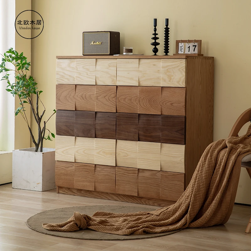 White oak ten chest cabinet solid wood Japanese storage side cabinet living room solid wood multi-functional Nordic log porch