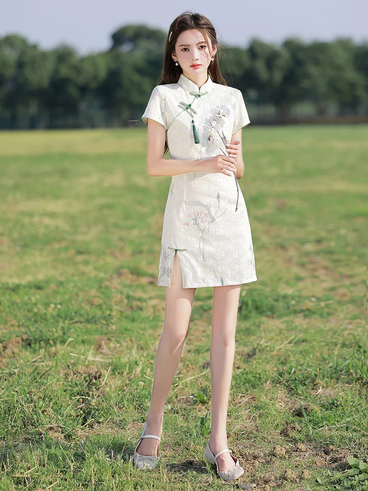 Summer New Retro Cheongsam Girl Daily Improvement Modern Qipao Chinese Traditional Clothes for Women Cosplay Costume