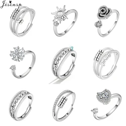 Rotating Jewelry Adjustable Anxiety Ring For Women Girls Fashion Flower Round Beads Pendant Finger Rings Anti Pressure Gifts