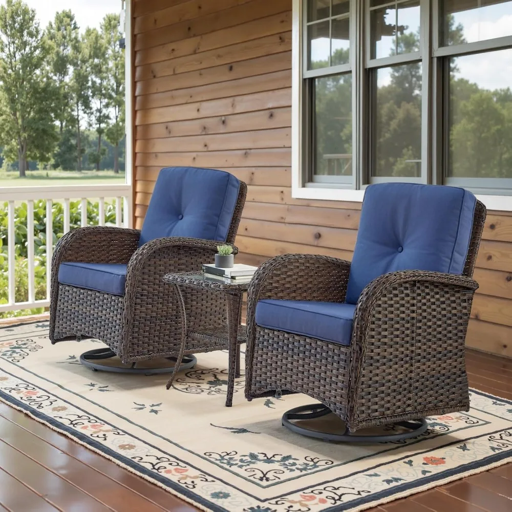 

Patio Wicker Chairs Swivel Rocker - Outdoor Swivel Rocking Chairs Set of 2 with Rattan Side Table, Patio Swivel Glider Chair 3 P