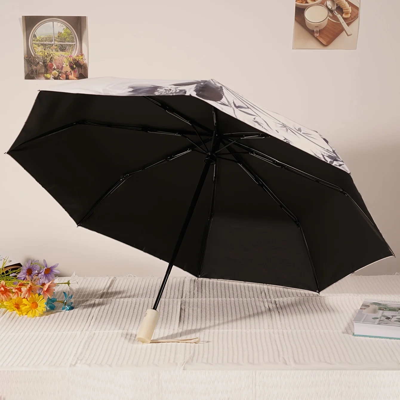 Automatic Umbrella Chinese style Ink Painting Bamboo Pattern Folding Umbrella Rain proof, Sun Protection, UV Protection Travel U