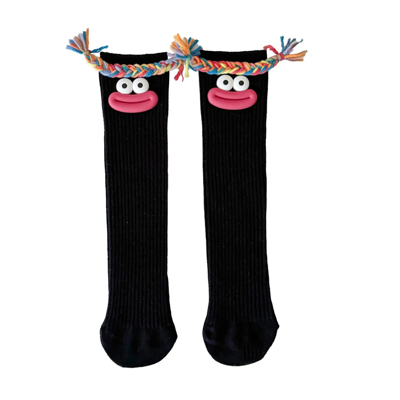 Frau Mittlere Länge Kawaii Cartoon Bunte Socke Mädchen Großen Mund Zöpfe Lustige Baumwolle Lange Socken Weibliche Nette Über Knie Hohe Strümpfe – Detail 7