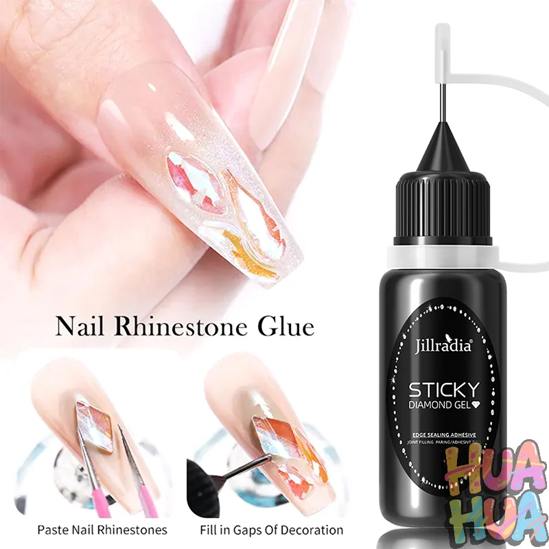 2025 HUA HUA 10ml Klej do cyrkonii do paznokci do przyklejania dekoracji 3D DIY Super Mocny Żel do wykończenia krawędzi bez konieczności czyszczenia do zdobienia paznokci