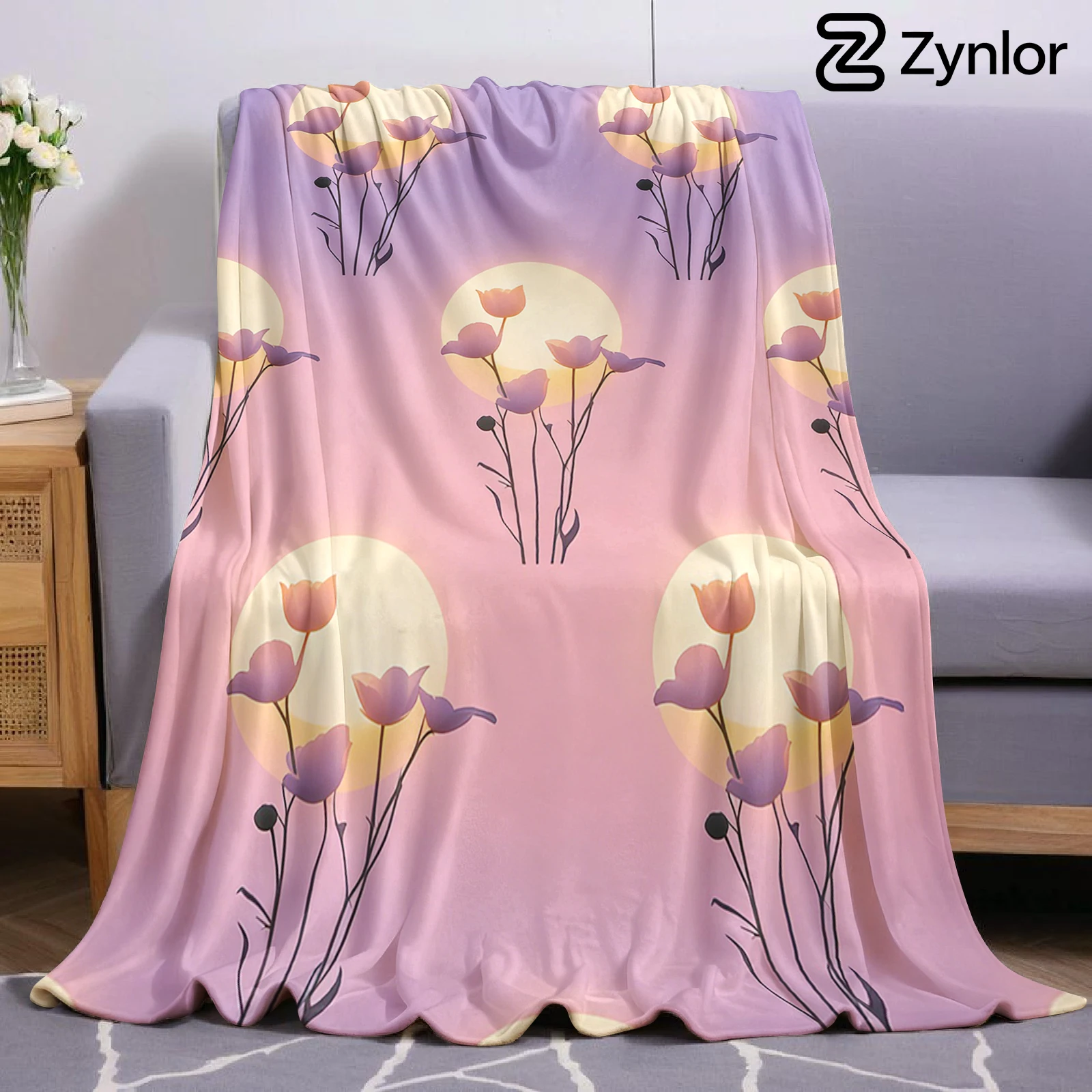 Moon Tulip Glow Halloween Flannel Fleece Blanket Fluffy Warm Cozy Throw for Sofa Bedroom Home Holiday Decoration Gift