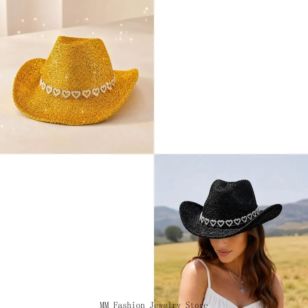 Shaped Western Hat with Glitter Powder for Adult Theme Party Outfit Enhancement D0UB