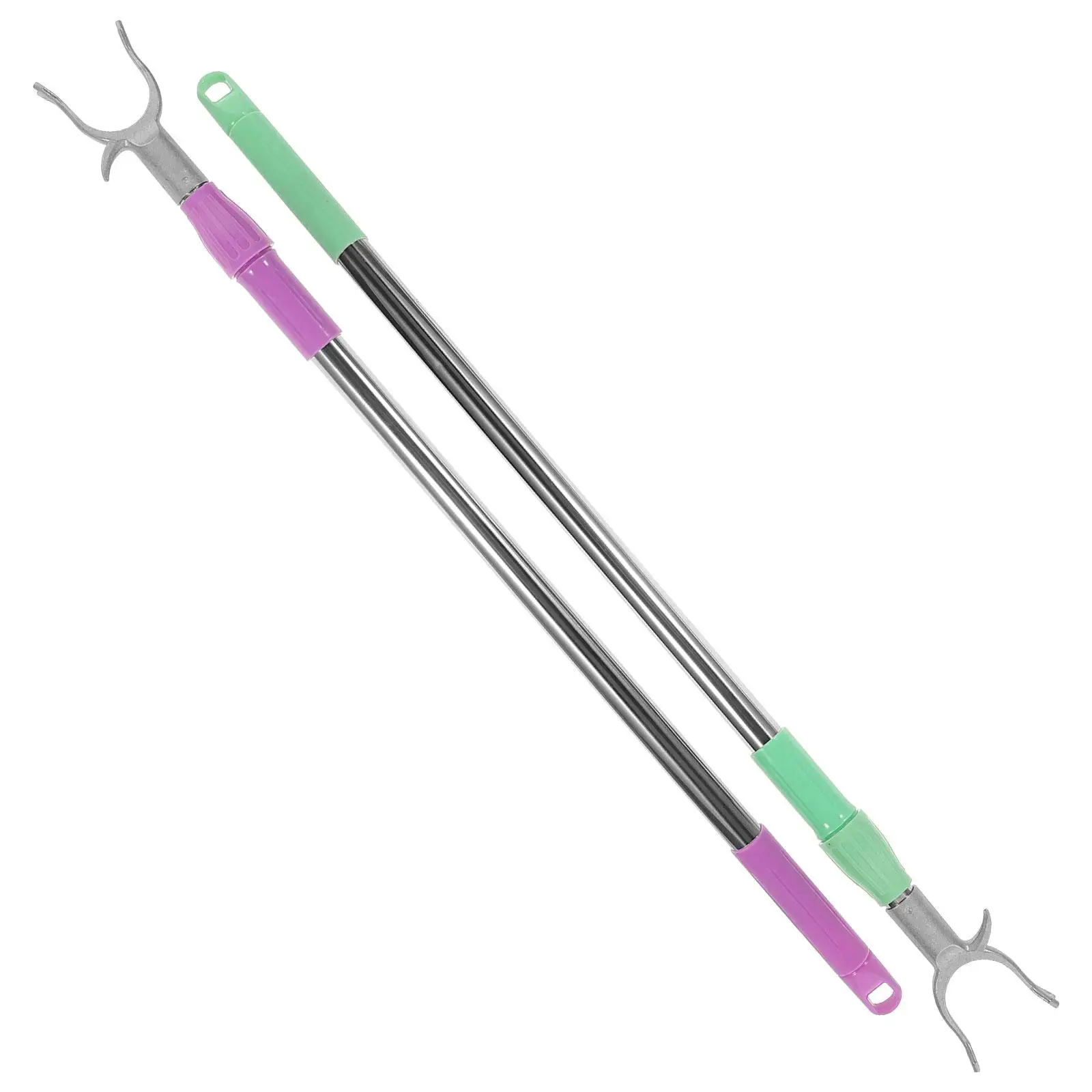 

2 Pcs Clothes Rail Adjustable 70-117cm Reaching Rod Green Purple Aluminum Fork Head Balcony Drying Practical Household Garment