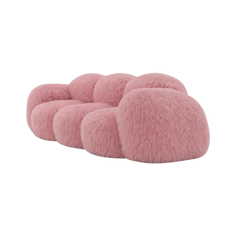 

Italian minimalist white plush three-person snowman sofa